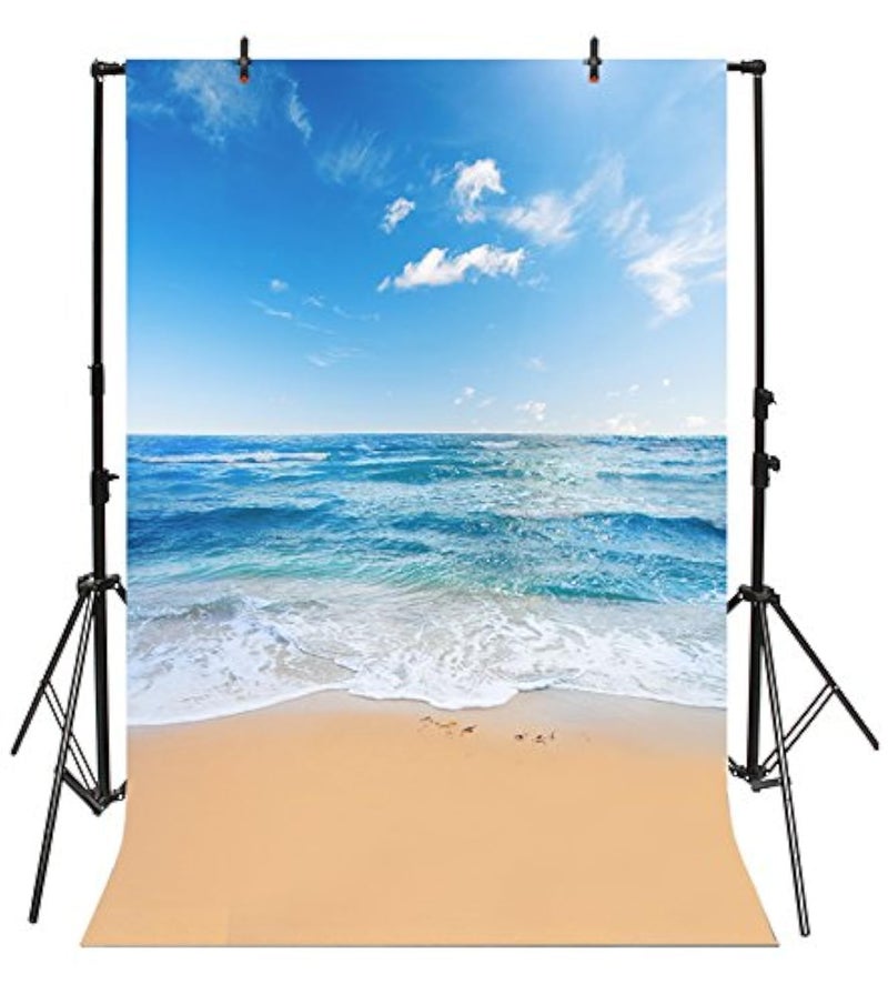 Yeele 6x8ft Seaside Beach Photo Backdrops Vinyl Blue Sky and White Clouds Clear Day Photography Background Summer Sea Sea Holiday Studio Props - Image 1